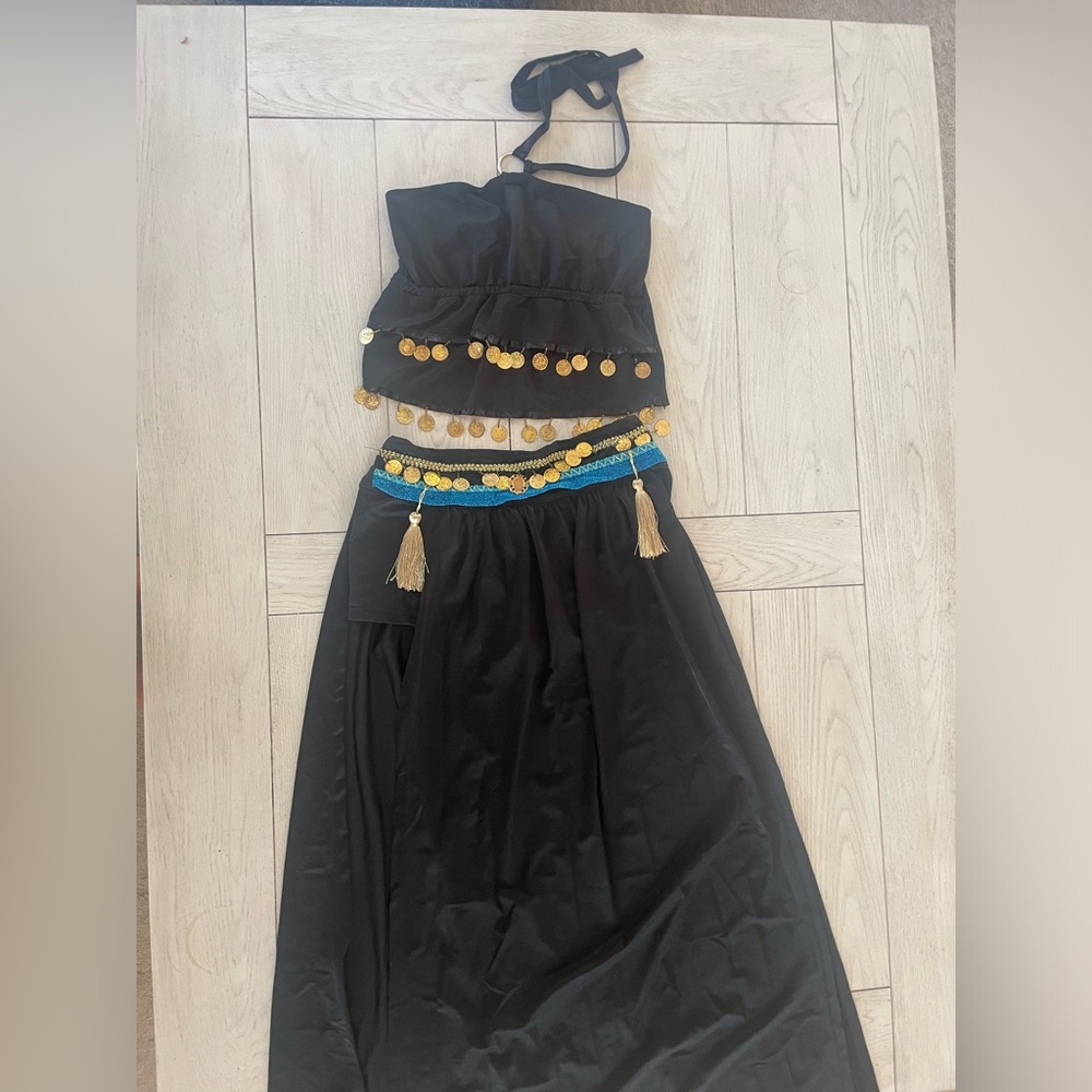 Halloween Black Belly Dance Costume with Gold Accents Skirt